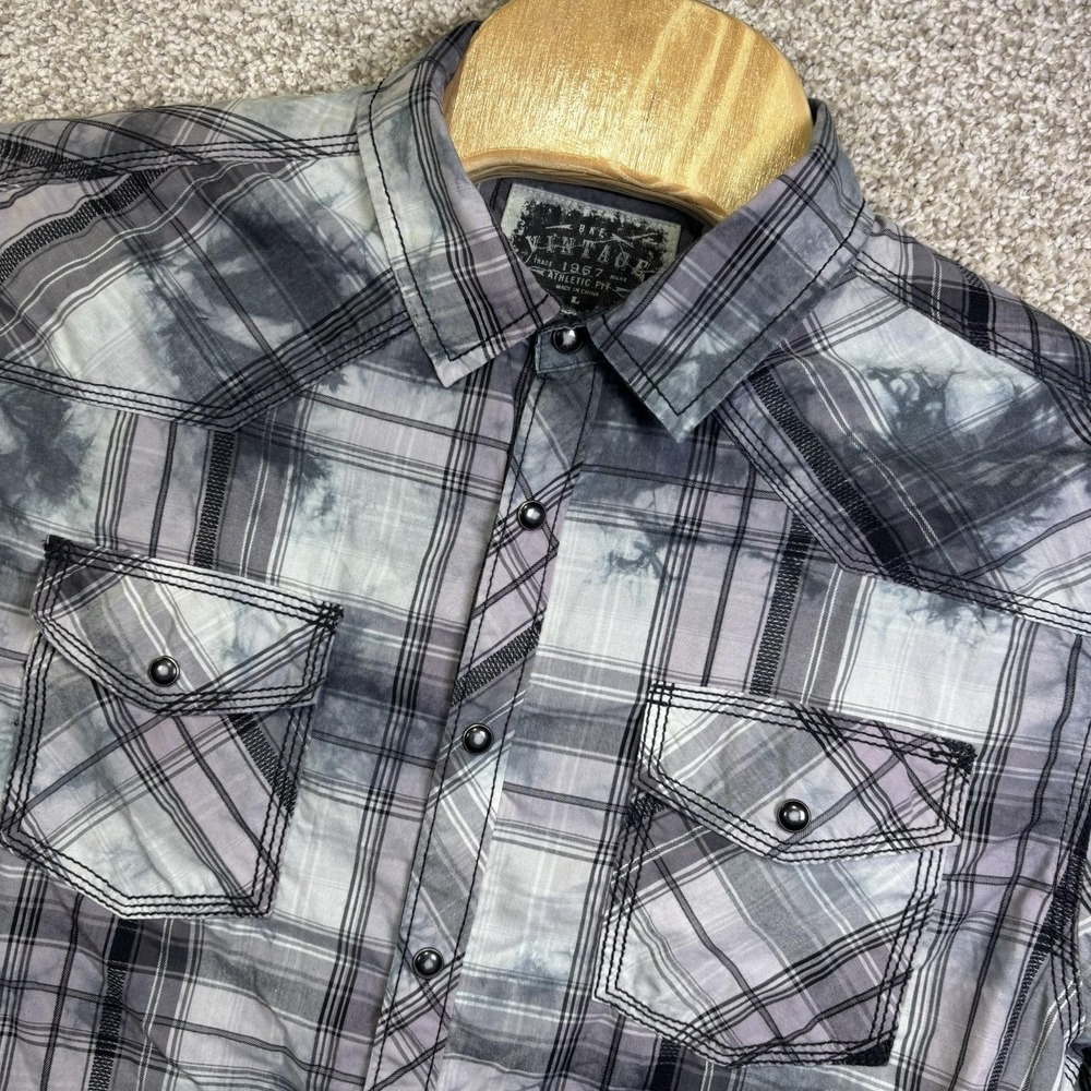 BKE Vintage Shirt Mens Large Gray Plaid Long Sleeve Snap Western Casual